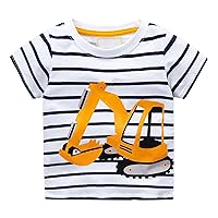 Medium Tops Boys Striped Excavator Excavator Pattern Short Sleeved T Shirt Children's Male Baby Long Sleeve Tee
