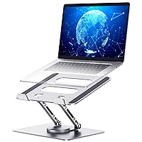 Adjustable Laptop Stand with 360 Rotating Base, Computer Stand Ergonomic Laptop Riser for Collaborative Work Dual Rotary Shaft Fully Foldable for Easy Storage Fits All Laptops up to 15.6 inches-Silver