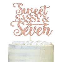 Sweet Sassy & Seven Cake Topper, Boys Girls Happy 7th Birthday Cake Decor, 7th Birthday Party Decorations Rose Gold Glitter