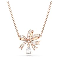 SWAROVSKI Volta Necklace, Earrings, and Bracelets Jewelry Collection, Bow-Inspired Pink and Clear Crystals with Rose-Gold Tone Finish