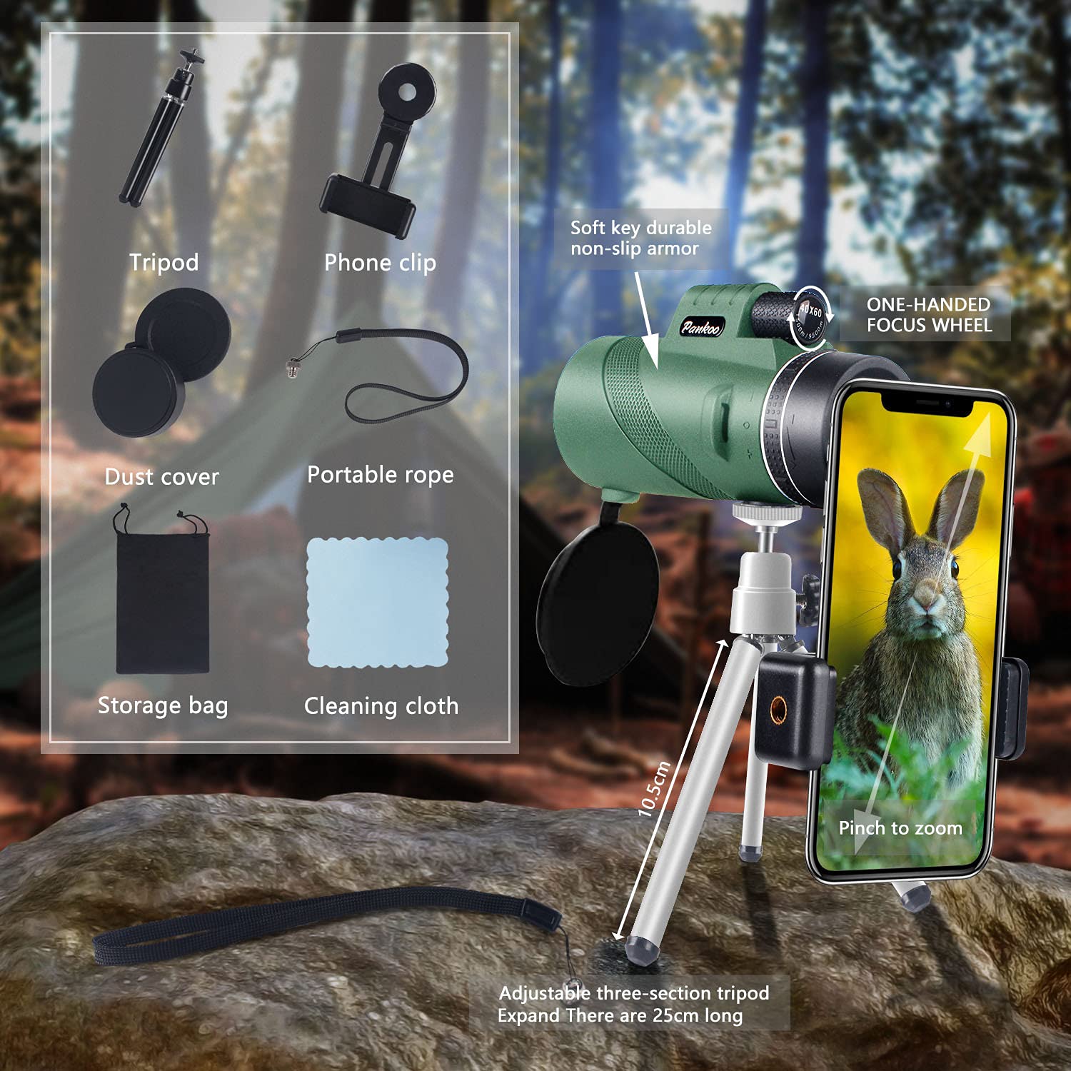 40X60 Monocular Telescope with Smartphone Holder & Tripod, 2023 Power Prism Compact Monoculars for Adults Kids, HD Monocular Scope for Bird Watching Hiking Concert Travelling
