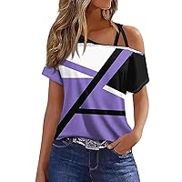 Womens Summer Tops,Sexy Tops for Women Off The Shoulder Criss Cross Geometry Print Blouse Summer Sexy Holiday Tops Short-Sleeve V Neck Pullover Top