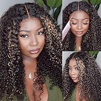 UNICE Balayage Blonde Highlight Bye Bye Knots Glueless Wig Curly 7x5 Pre Cut Lace Front Wigs Human Hair Pre Plucked Invisible Knots Put on and Go Pre Everything Wig 150% Density 20 inch