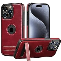 for iPhone 15 Pro Max Case with Stand | 𝐒𝐭𝐚𝐧𝐝 Protective 15 Pro Max Leather Case | Compatible with MagSafe and Magnetic | for Men Woman Slim 𝐓𝐫𝐢𝐩𝐥𝐞 𝐂𝐚𝐦𝐞𝐫𝐚 6.7inch Red