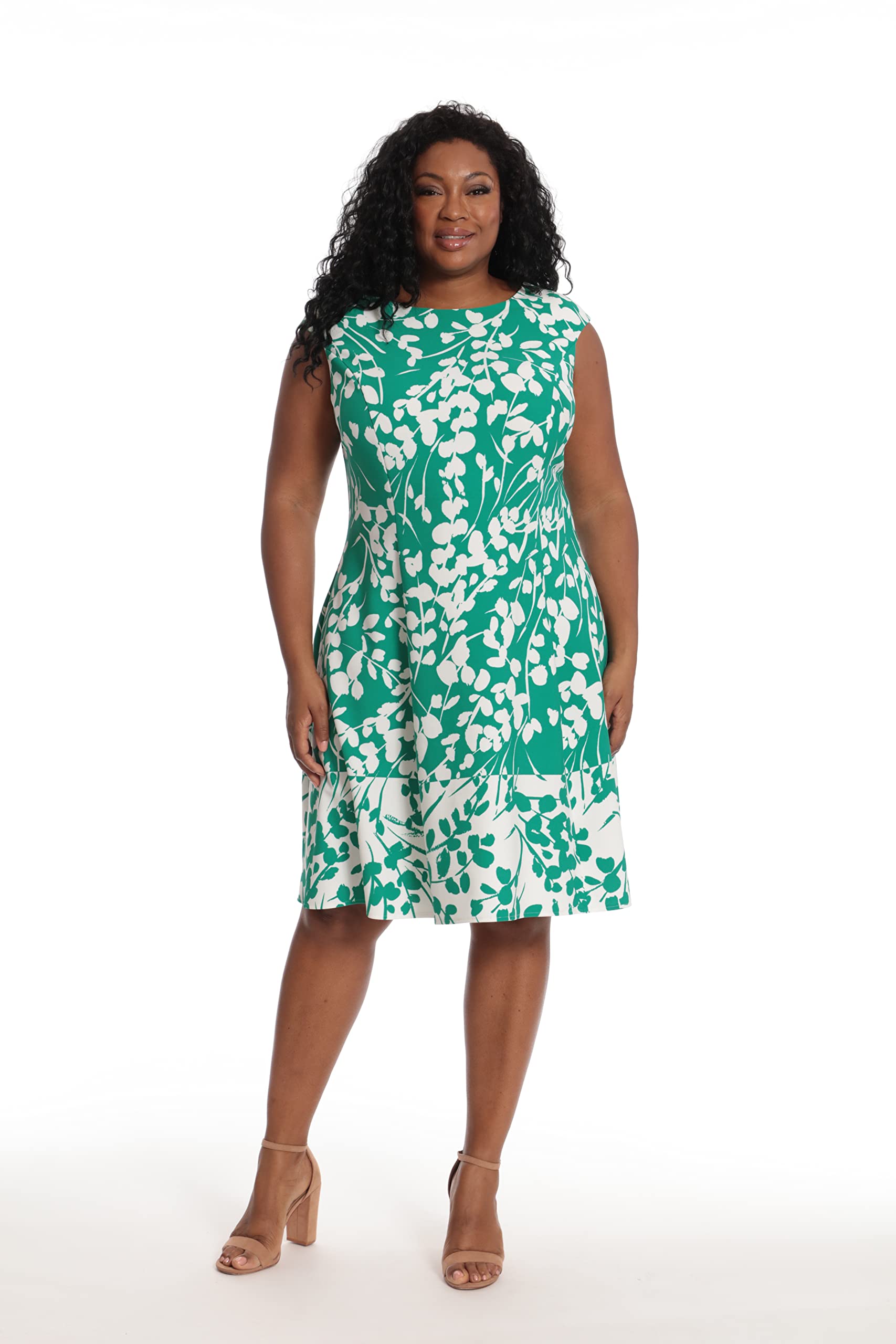 London Times Women's Floral Print Fit and Flare with Contrast Border at Hem