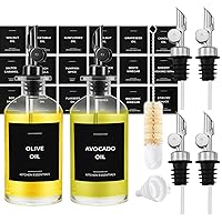 Olive Oil Dispenser 2-Pack, Black, 11.8 fl oz & 4 Extra Oil Spouts (Silver)
