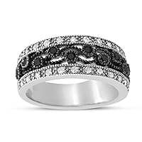1/2 Carat Total Weight (cttw) Rhodium Plated Sterling Silver Black and White Diamond Ring for Women