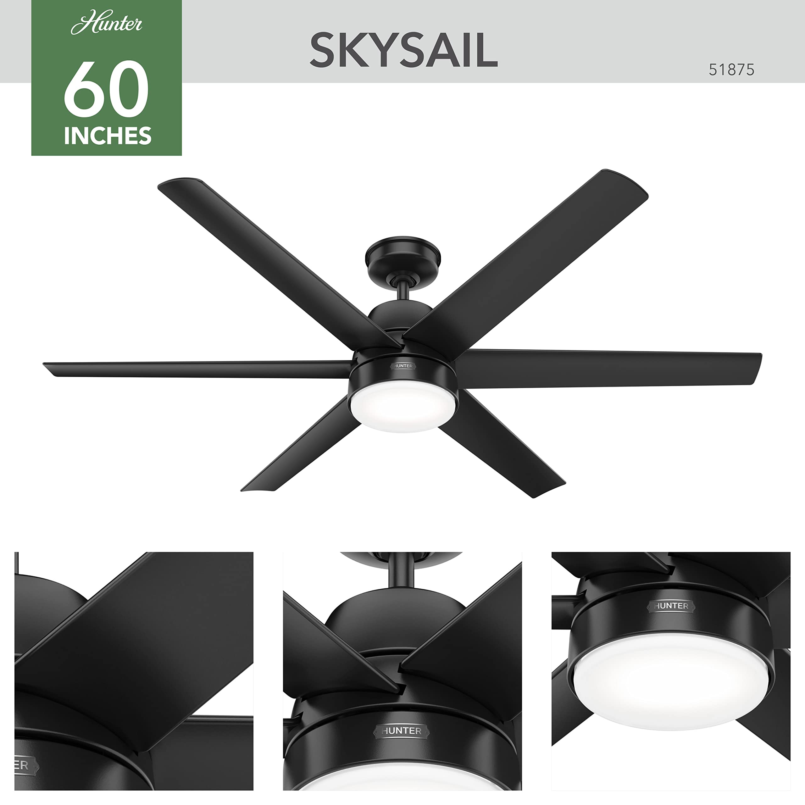 Hunter Fan Company 51875 Skysail Ceiling Fan, Matte Black