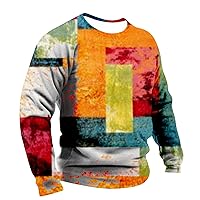 Crewneck Sweatshirts for Men Color Block Graphic Sweatshirt Casual Lightweight Fashion Long Sleeve Pullovers Top