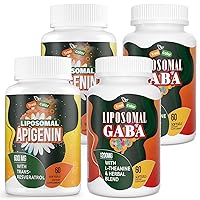Liposomal Apigenin 550mg - High Bioavailability Apigenin Supplements，Apigenin Support with Trans-Resveratrol 50mg | Liposomal GABA with L-Theanine Supplements 1200mg（4 Bottles