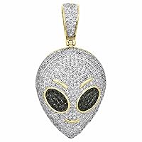 14k Yellow Gold Plated 2Ct Round Cut Simulated Diamond Alien Face Pendant 925 Sterling Silver
