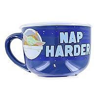 Silver Buffalo Star Wars The Mandalorian Work Hard Nap Harder Ceramic Soup Mug With Vented Plastic Lid, 24 Ounces, 1 Count (Pack of 1)