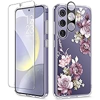 GVIEWIN for Samsung Galaxy S24 Case Floral, with Screen Protector & Camera Lens Protector, Hard PC&TPU Bumper Clear Shockproof Protective Women Phone Cover 6.2