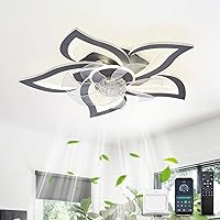 YOLEDY Ceiling Fan with Lighting, Flower Ceiling Lamp with Fan, 6 Speed DC Motor, for Bedroom, Kitchen, Children's Room, Black