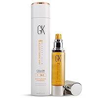 GK HAIR Global Keratin Moisturizing Shampoo 300ml for Color Treated Dry Damage I Organic Argan Oil Hair Serum 50ml For Frizz Control Dry Damage Hair Repair
