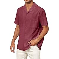 Mens Casual Button Down Shirts Short Sleeve Spread Collar Cotton Shirt Regular Fit Summer Beach Shirts