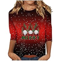 Womens Casual Tops 3/4 Sleeve Shirts Cute Christmas Tops Plus Size Tunic Tops 2023 Fall Trendy Blouses T Shirts