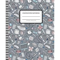 Doctor Composition Notebook Wide Ruled: 7.5 x 9.25 Blank Paper / 108 Pages / Stationery Gift for Note Taking - Writing - Doodles / Stethoscope Medical Art Pattern Theme Cover