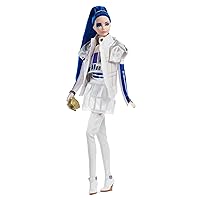 Barbie Collector Star Wars R2-D2 Barbie Doll, 11.5-inch in Dome Skirt and Bomber Jacket, with Doll Stand and Certificate of Authenticity [Amazon Exclusive], White and Blue, Model Number: GHT79