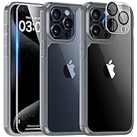 TAURI 5 in 1 Designed for iPhone 15 Pro Case Titanium, [Not-Yellowing] with 2X Screen Protector + 2X Camera Lens Protector, [Military Grade Drop Protection] Shockproof Slim Case for iPhone 15 Pro