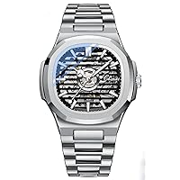 Men’s Automatic Self-Winding Watches Luxury Stainless Steel Band Business Watch Waterproof Skeleton Wrist Watch