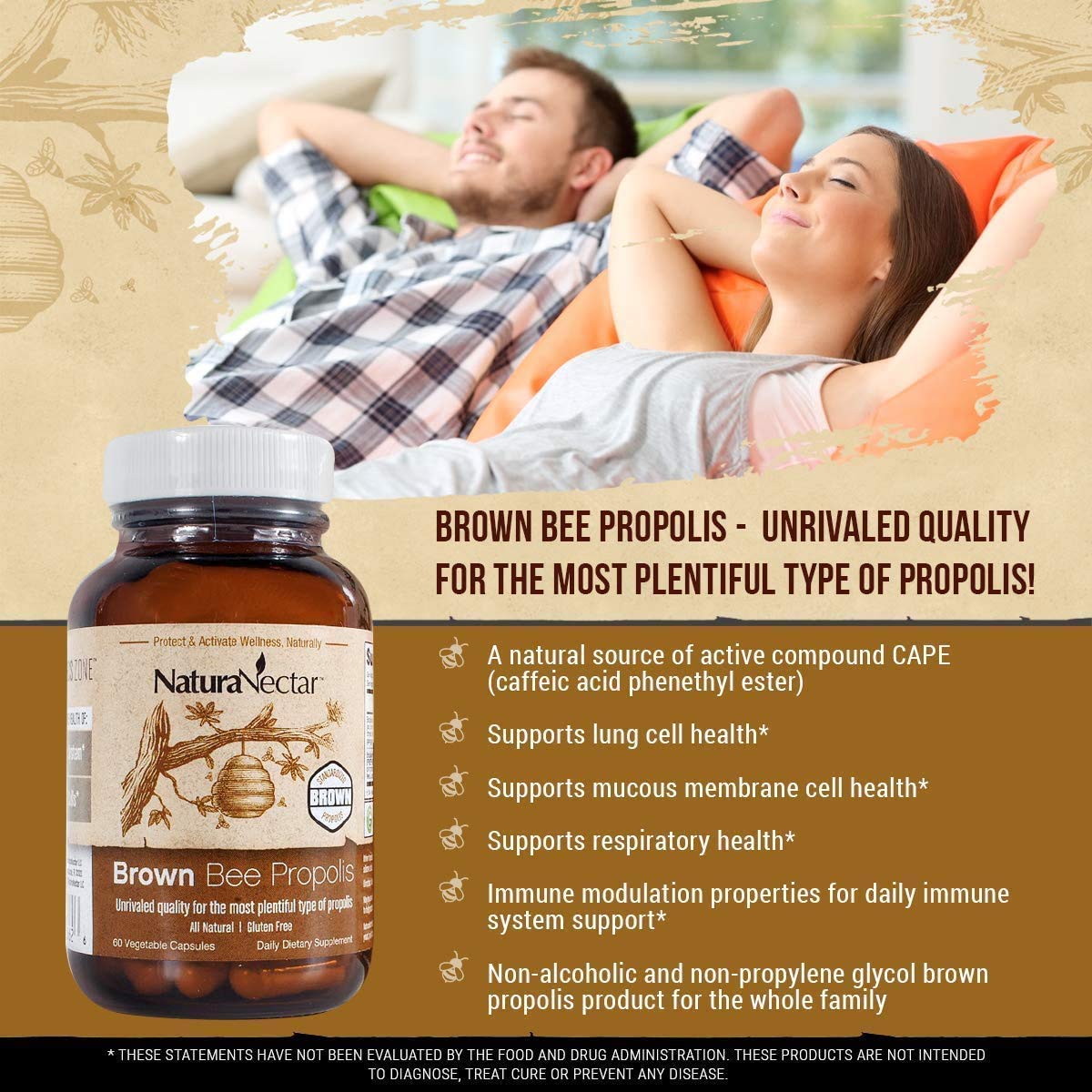 NaturaNectar Natural Bee Propolis Bundle – Bee Propolis Ultimate and Brown Bee Propolis - for Immune, Cardiovascular, and Respiratory Systems Support - 60 Capsules per Bottle