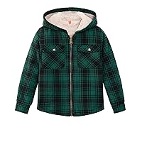 ZENTHACE Boys Sherpa Lined Full Zip Flannel Plaid Shirt Jacket,Cozy Hooded Flannel Shirt with Hand Pockets