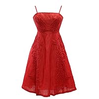 Women's Lace-Applique Linen Fit-and-Flare Strapless Dress