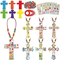 30 Set Religious Crosses Craft Kit for Kids Cross Necklaces Beads Ornaments DIY Sticker Arts Crafts Make You are Hanging Religious Decor Supplies for Sunday School Christian Favors
