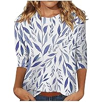 Blouses for Women Dressy Casual,Women's 3/4 Length Sleeve Cute Print Graphic Blouses Round Neck Casual Plus Size Basic Tops