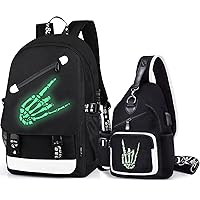 Glow Anime Ghost Hand Backpack with Sling Bag for Boys, Luminous School Bags Bookbag for Teens