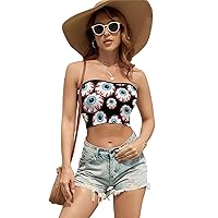 Eyeball Pattern Women's Sexy Crop Top Casual Sleeveless Tube Tops Clubwear for Raves Party