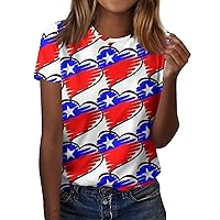 Shirts for Women 2024 Fashion Casual T-Shirt Independence Day Print Round Neck Short Sleeve Plus Size Top