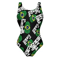 It's in My DNA Brazil Flag1 One Piece Swimsuit for Women Tummy Control Bathing Suit Slimming Backless Swimwear