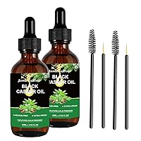 Jamaican Black Castor Oil in Glass Bottles, 100% Pure and Natural Organic Cold Pressed Unrefined, Hair Growth, Eyebrow Care, Skin Care, Nourishes and Hydrates Hair, Body Massage Oil (Pack of 2 60ml)
