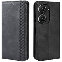 Asus Zenfone 10 Case, Retro PU Leather Magnetic Full Body Shockproof Stand Flip Wallet Case Cover with Card Holder for Asus Zenfone 10 5G Phone Case (Black)