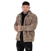 GINGTTO Mens Sherpa Jacket Lined Winter Fashion Fuzzy Coat Without Hood Fluffy Quarter Zip