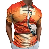 Japanese Crane Mens Polo Shirts Quick Dry Short Sleeve Zippered Workout T Shirt Tee Top
