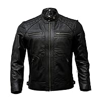 Mens Genuine Leather Biker Jacket Black | Vintage Brown Distressed Lambskin Motorcycle Jackets for Men