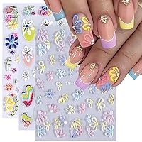 3Sheets 5D Embossed Flower Nail Art Stickers Colorful Flowers Decals 5D Self-Adhesive Nail Supplies Spring Daisy Blossom Floral Nail Art Design French Sticker for Women Manicure Decoration Accessories