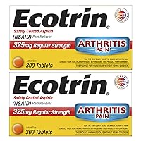 Ecotrin Regular Strength Safety Coated Aspirin | Arthritis Pain | 300 Tablets (2 Pack)