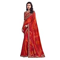 Indian Woman shimmer Silk Red Sequin Sari Blouse Border Fancy Saree FI306
