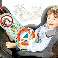 COVTOY Baby Car Seat Toys for Infants with Mirror Carseat Toys Steering Wheel with Music Lights Driving Sounds Car Seat Toy