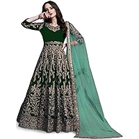 Jessica-Stuff Embroidered Silk Blend Semi Stitched Anarkali Gown (628) Green