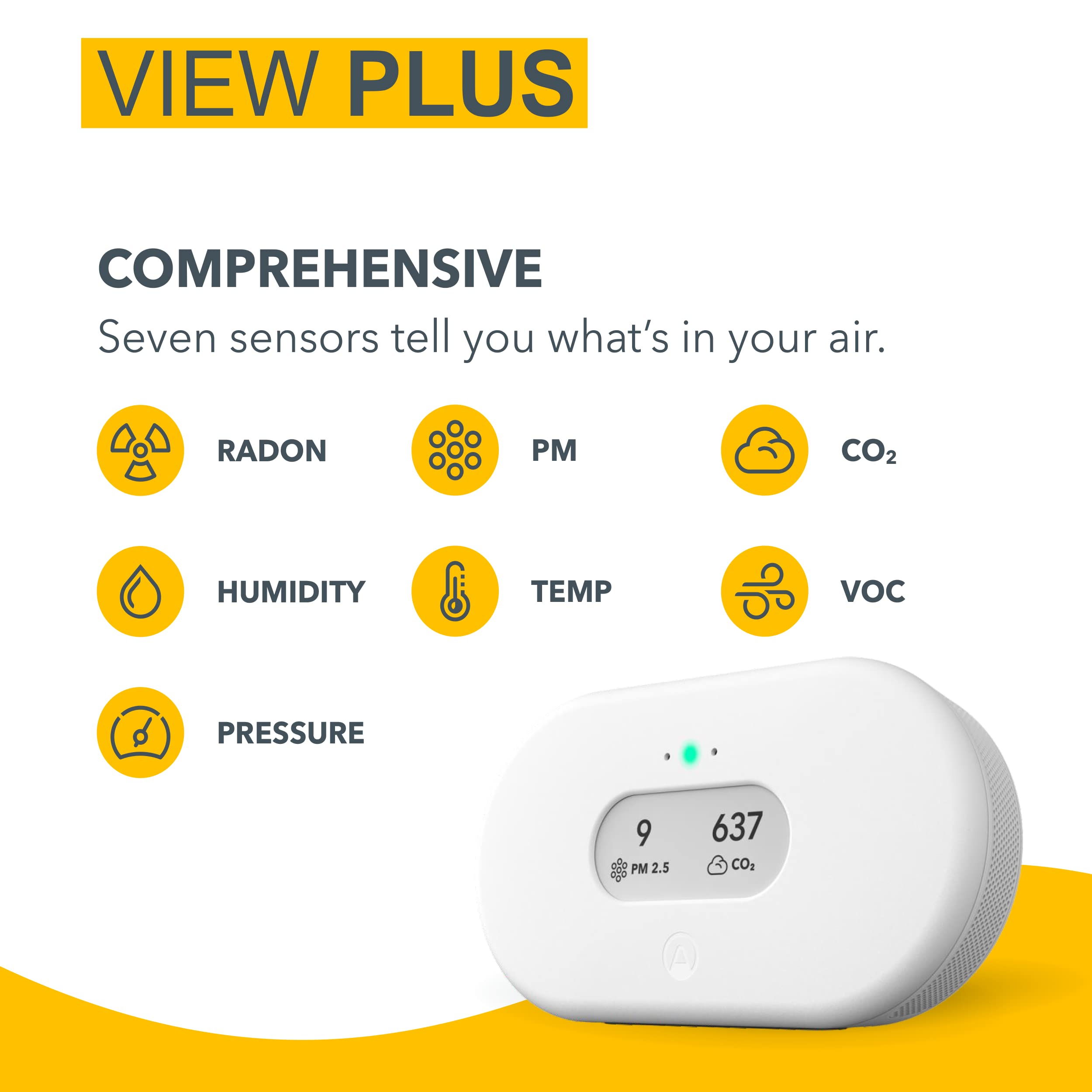 Airthings 2960 View Plus - Battery Powered Radon & Air Quality Monitor (PM, CO2, VOC, Humidity, Temp, Pressure)