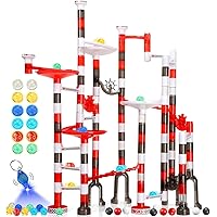 WTOR 216Pcs Marble Run with 12 Glow in The Dark Glass Marbles - Marble Maze Game Building Toy for Kid, Marble Track Race Set & STEM Learning Toy Gift for Boy Girl Age 4 5 6 7 8 9+