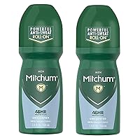 Mitchum Roll-On Anti-Perspirant and Deodorant for Men | Powerful Anti-Sweat | Unscented 3.4 Oz (Pack of 2)