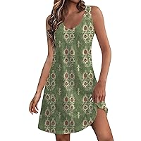 Summer Dresses for Women 2024 Casual Boho Floral Sleeveless Mini Dress Vacation V Neck Tank Sundress with Pockets