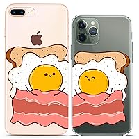 Matching Couple Cases Compatible for iPhone 15 14 13 12 11 Pro Max Mini Xs 6s 8 Plus 7 Xr 10 SE 5 Eggs Flexible Bacon Toast Funny Sandwich Slim fit Cute Pair Friends Clear Cover Print Design
