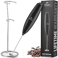 Zulay Powerful Milk Frother for Coffee with Upgraded Titanium Motor Exec Black- Handheld Frother Electric Whisk, Mini Mixer with Silver Original Heavy Duty Frother Stand Ideal For Handheld Frothers